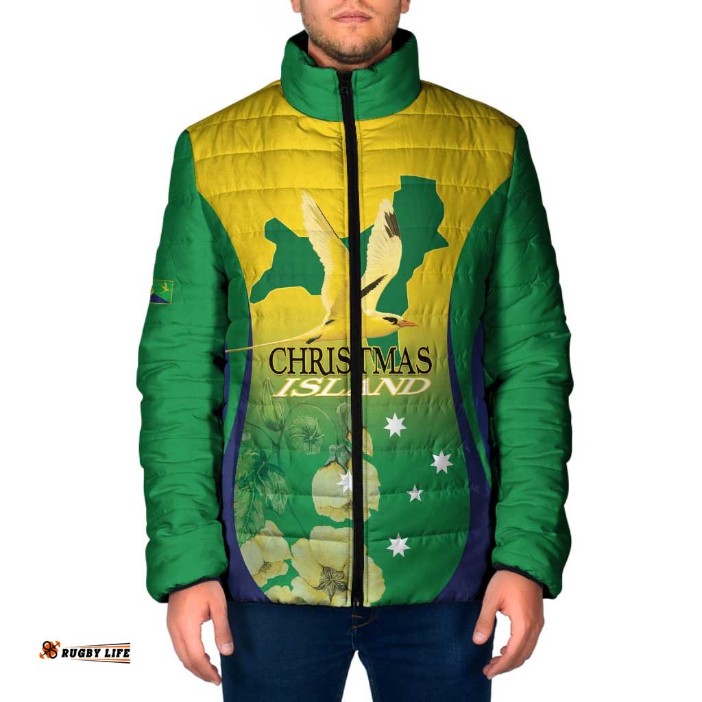Personalised Australia Christmas Island Padded Jacket Golden Bosun Abutilon listeri With Map LT14