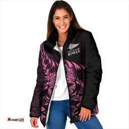 New Zealand Lawn Bowls Custom Padded Jacket Pink Maori Warrior Tribal Silver Fern LT9