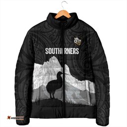 New Zealand South Island Football Custom Padded Jacket Aoraki Mount Cook With Kiwi Maori Pattern LT14
