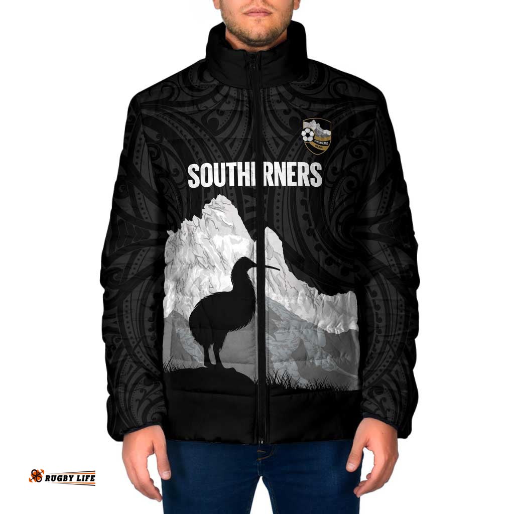 New Zealand South Island Football Custom Padded Jacket Aoraki Mount Cook With Kiwi Maori Pattern LT14
