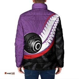Personalised Aotearoa Lawn Bowls Padded Jacket Maori and Silver Fern Sporty Style Purple Color LT03