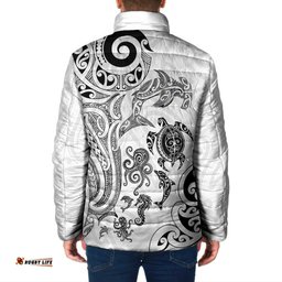 New Zealand Sea Animals with Maori Tribal Tattoo Padded Jacket White Color LT03