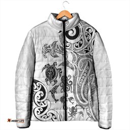 New Zealand Sea Animals with Maori Tribal Tattoo Padded Jacket White Color LT03