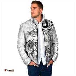 New Zealand Sea Animals with Maori Tribal Tattoo Padded Jacket White Color LT03