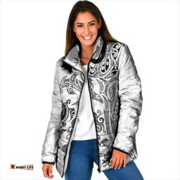 New Zealand Sea Animals with Maori Tribal Tattoo Padded Jacket White Color LT03