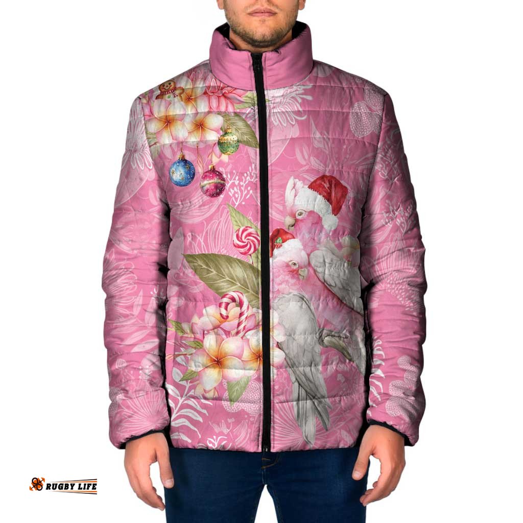 Joyful Pink Cockatoo Padded Jacket Australia Christmas Vibes LT9