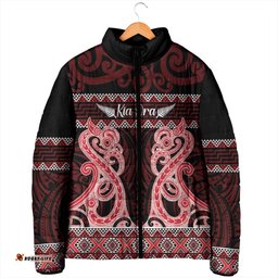 Kia Ora New Zealand Padded Jacket Maori Language Week Whero Taniko Motif LT14