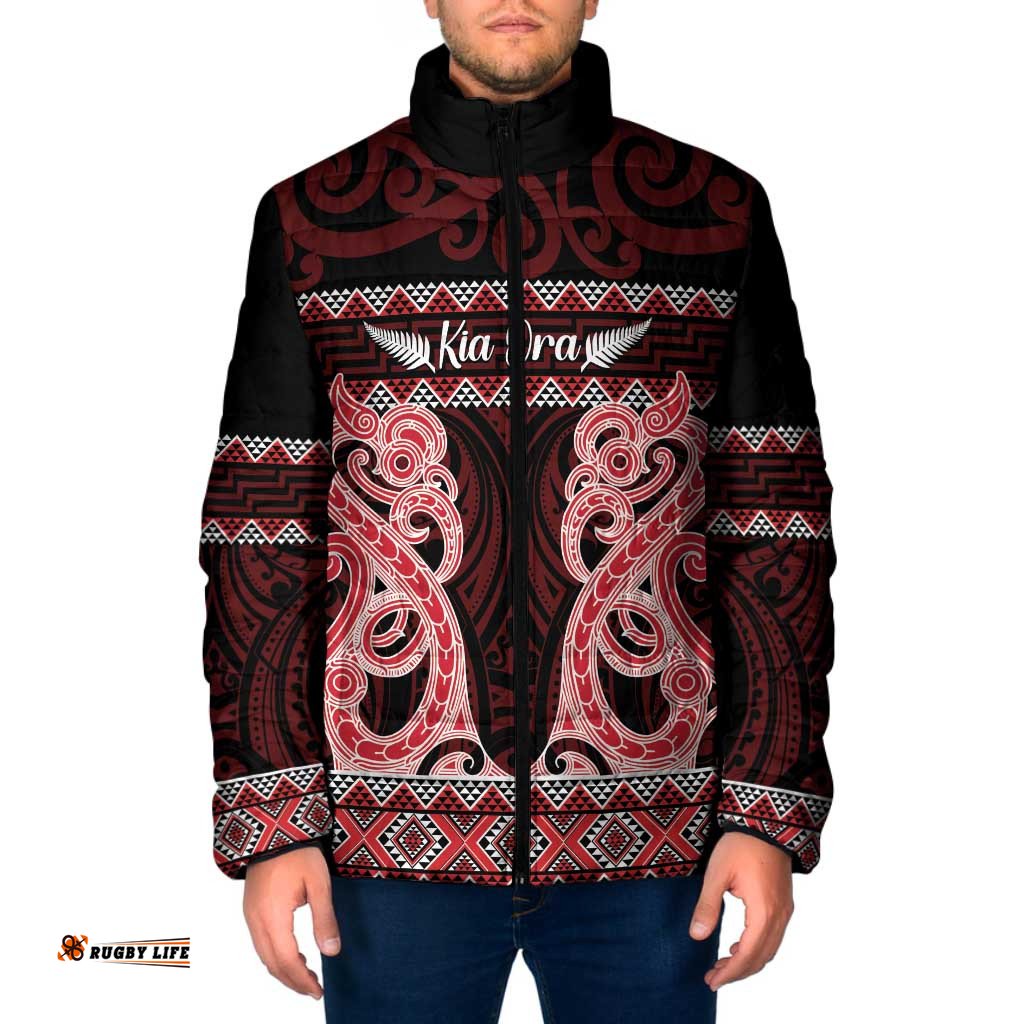 Kia Ora New Zealand Padded Jacket Maori Language Week Whero Taniko Motif LT14