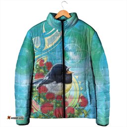 New Zealand Tomtit Padded Jacket Maori Koru With Pohutukawa Galaxy Style LT05