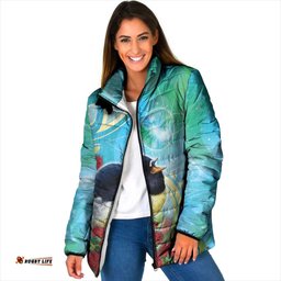 New Zealand Tomtit Padded Jacket Maori Koru With Pohutukawa Galaxy Style LT05