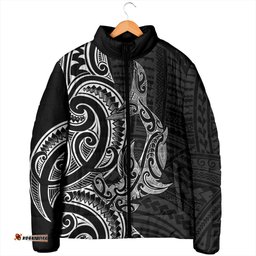 New Zealand Hammerhead Shark Padded Jacket Maori Haehae Mangopare Black LT14