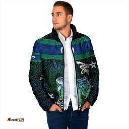 Torres Strait Islands Sea Turtle and Dhari Padded Jacket Oceanic Indigenous Dotwork Tribal Illustration TS04