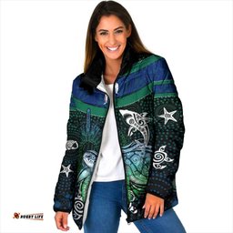 Torres Strait Islands Sea Turtle and Dhari Padded Jacket Oceanic Indigenous Dotwork Tribal Illustration TS04