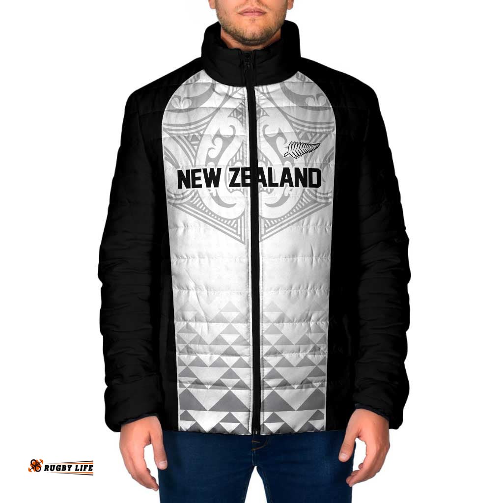 World Football 2026 New Zealand Custom Padded Jacket All White Fern Maori Tribal LT9