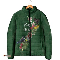 Kia Ora New Zealand Floral Personalized Padded Jacket Sage Green LT7