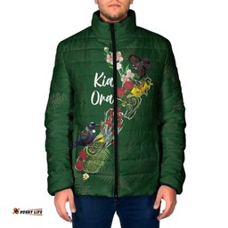 Kia Ora New Zealand Floral Personalized Padded Jacket Sage Green LT7