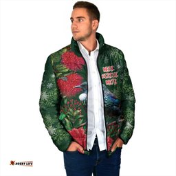 Tui Meri Kirihimete Personalised Padded Jacket Pohutukawa Flowers Green Motif LT9
