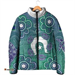 Sea Turtle Torres Strait Islands Padded Jacket Pacific Indigenous Australian Oceanic Dot Art TS04