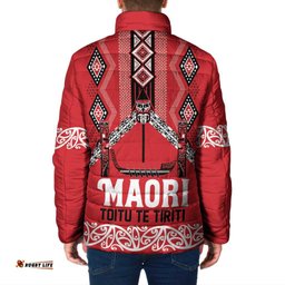 Toitu Te Tiriti Waitangi Padded Jacket Red Wharenui House LT9