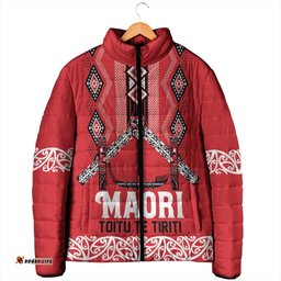 Toitu Te Tiriti Waitangi Padded Jacket Red Wharenui House LT9