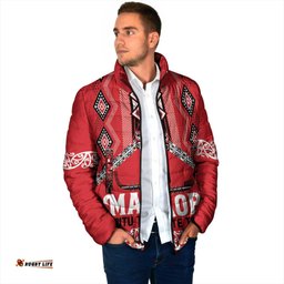 Toitu Te Tiriti Waitangi Padded Jacket Red Wharenui House LT9