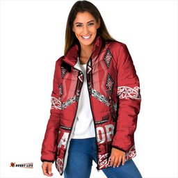 Toitu Te Tiriti Waitangi Padded Jacket Red Wharenui House LT9