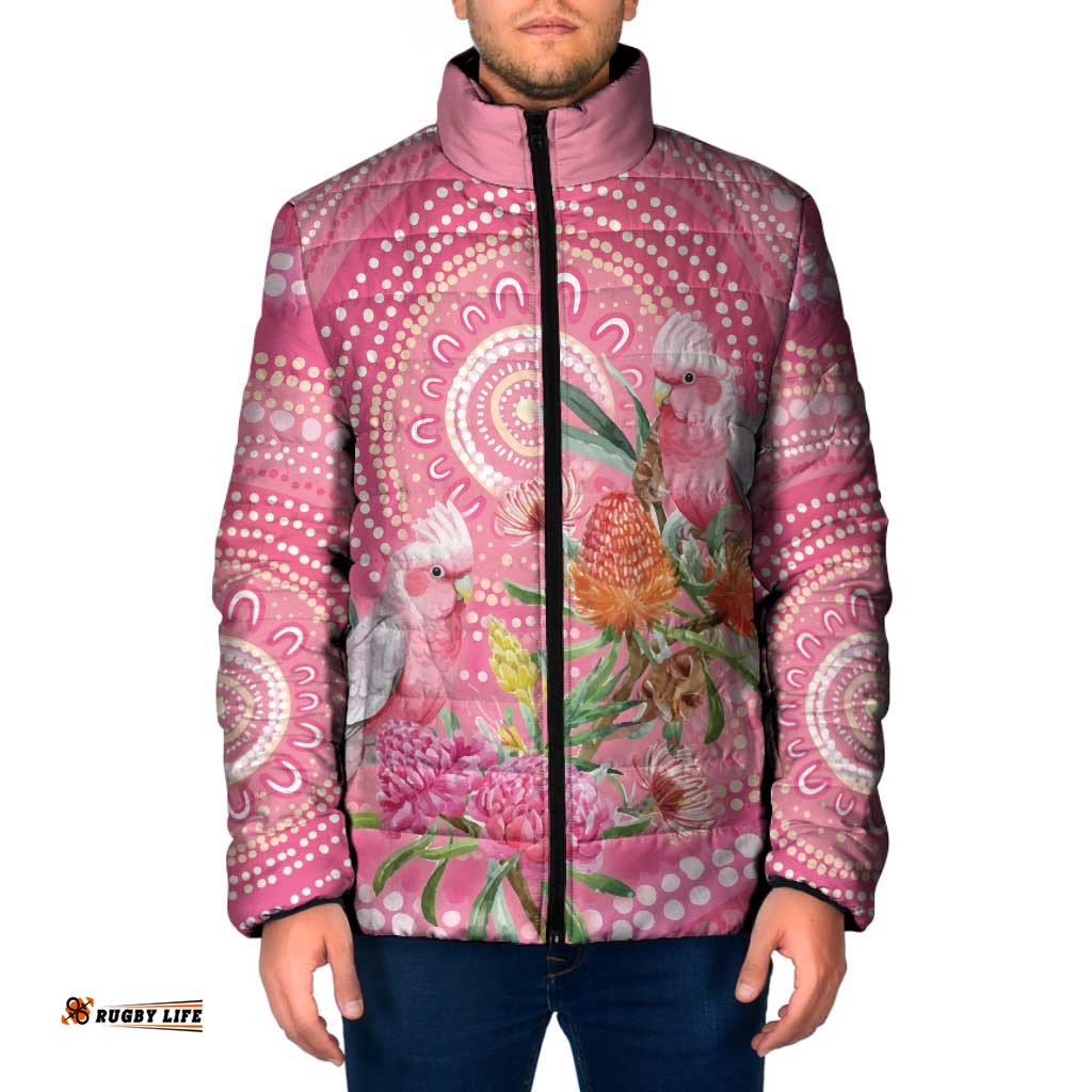 Personalized Pink Galah Aboriginal Dot Art Padded Jacket Australias Breast Cancer Awareness LT9