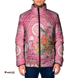 Personalized Pink Galah Aboriginal Dot Art Padded Jacket Australias Breast Cancer Awareness LT9