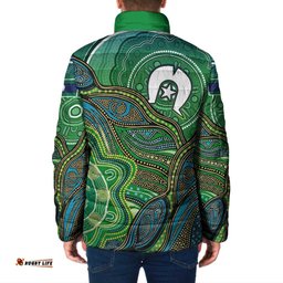 Torres Strait Islands Padded Jacket Indigenous Ocean Wave Dot Green Color TS04