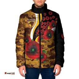 Hawthorn Hawks ANZAC Personalised Padded Jacket Lest We Forget Poppy Camo LT9