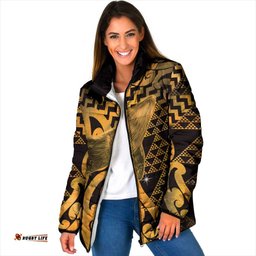 Humpback Whale Matariki New Zealand Padded Jacket NZ Maori Paikea Poutama Luxury Gold LT14
