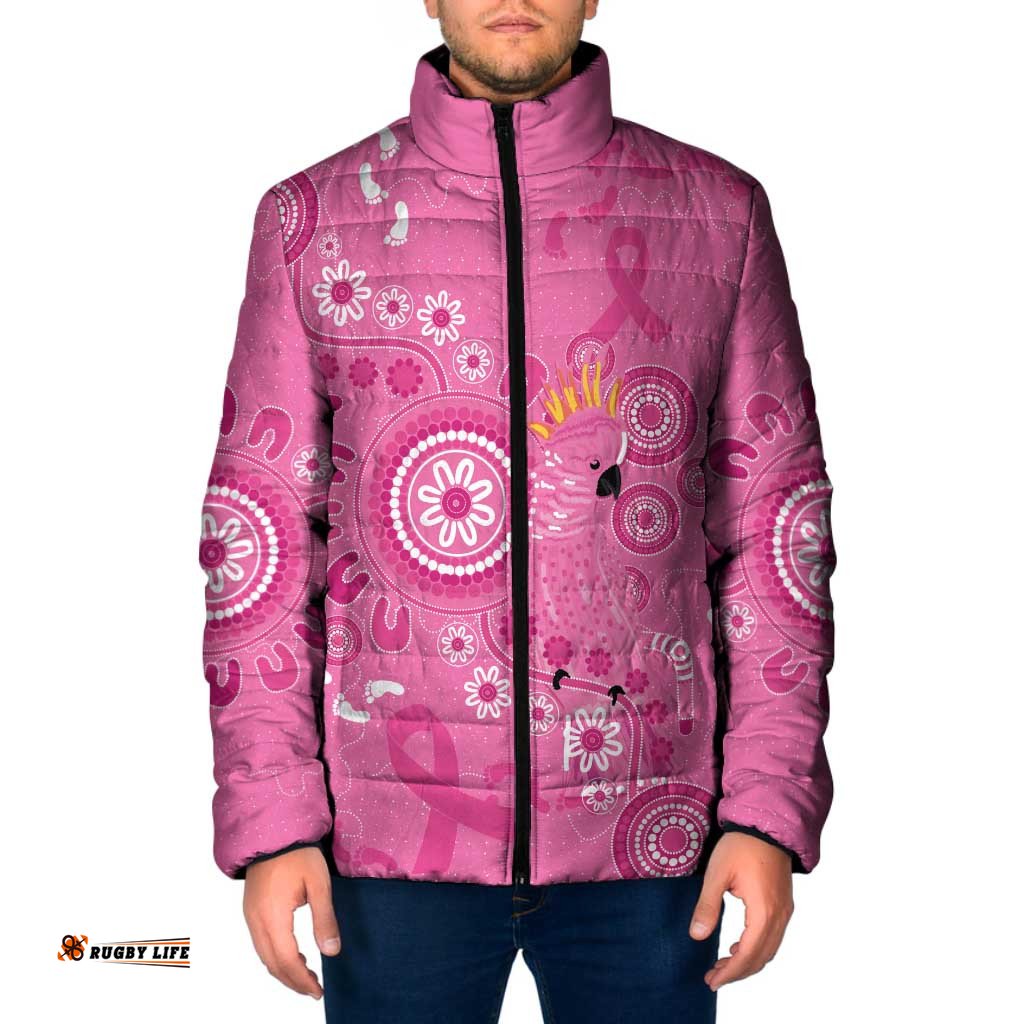 Pink Ribbon Australia Padded Jacket Breast Cancer Awareness Aboriginal Cacatua leadbeateri LT14