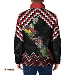 New Zealand Christmas Taniko Poutama Padded Jacket Flora Map with Birds LT7