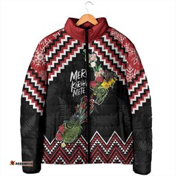 New Zealand Christmas Taniko Poutama Padded Jacket Flora Map with Birds LT7