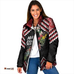 New Zealand Christmas Taniko Poutama Padded Jacket Flora Map with Birds LT7