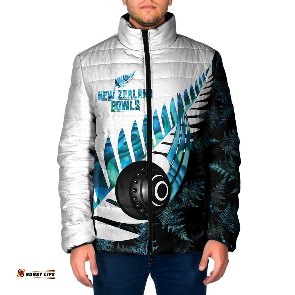 New Zealand Lawn Bowls Custom Padded Jacket Aotearoa Silver Fern Paua Shell LT14