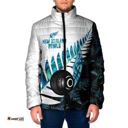 New Zealand Lawn Bowls Custom Padded Jacket Aotearoa Silver Fern Paua Shell LT14