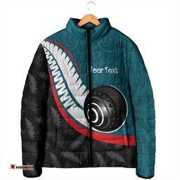 Personalised Aotearoa Lawn Bowls Padded Jacket Maori and Silver Fern Sporty Style Teal Color LT03