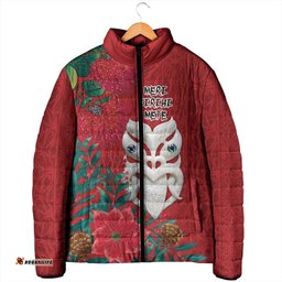 Maori Wheku Meri Kirihimete Personalised Padded Jacket All Red Indigenous Maori Motif LT9