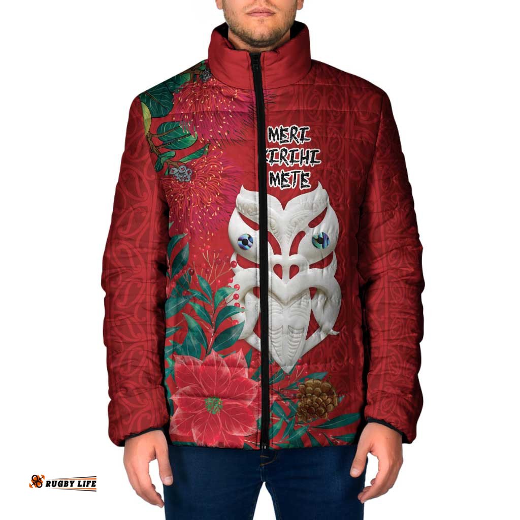 Maori Wheku Meri Kirihimete Personalised Padded Jacket All Red Indigenous Maori Motif LT9