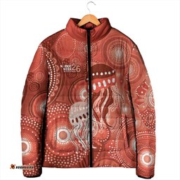 NAIDOC Deadly 50 Years Padded Jacket Jellyfish Aboriginal Culture Inspired Red LT9