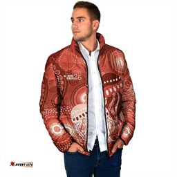 NAIDOC Deadly 50 Years Padded Jacket Jellyfish Aboriginal Culture Inspired Red LT9