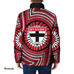 St Kilda Football Club Padded Jacket Indigenous Monochrome Dot Art Mascot Style TS04