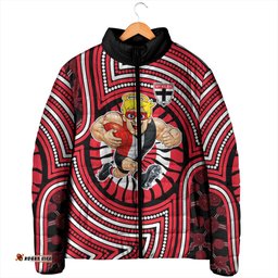 St Kilda Football Club Padded Jacket Indigenous Monochrome Dot Art Mascot Style TS04