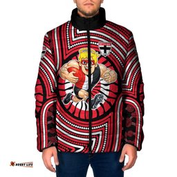 St Kilda Football Club Padded Jacket Indigenous Monochrome Dot Art Mascot Style TS04