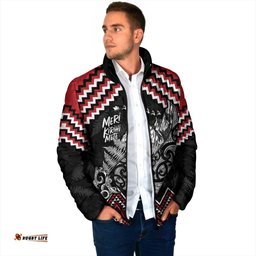 New Zealand Christmas Taniko Poutama Padded Jacket Mountainscape Maori Fern LT7