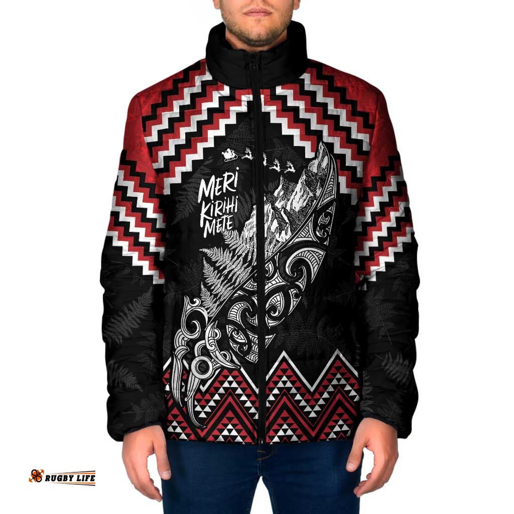 New Zealand Christmas Taniko Poutama Padded Jacket Mountainscape Maori Fern LT7