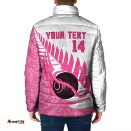 New Zealand Lawn Bowls Breast Cancer Custom Padded Jacket Aotearoa Maori Silver Fern Pink Ribbon LT14