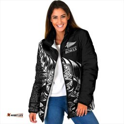 New Zealand Lawn Bowls Custom Padded Jacket Black Maori Warrior Tribal Silver Fern LT9
