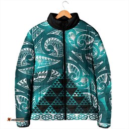 Matariki New Zealand Padded Jacket NZ Niho Taniwha Maori New Year Cyan Galaxy LT14